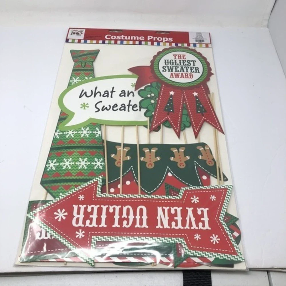 Christmas Ugly Sweater Party Photo‎ Stick Props Awards Apparel Accessories 12pc